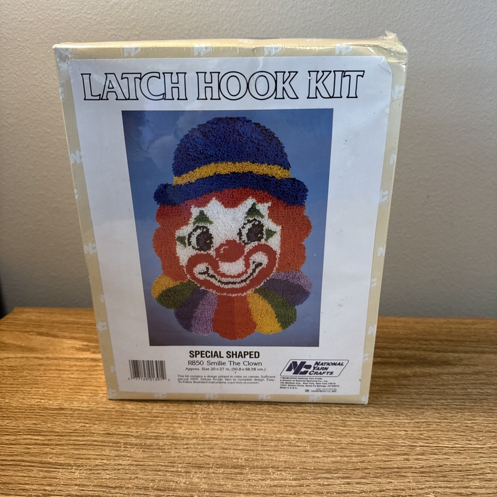 Latch Hook Kit #R850 Vintage "Smilie The Clown" Latch Kit - Unopened 20x27